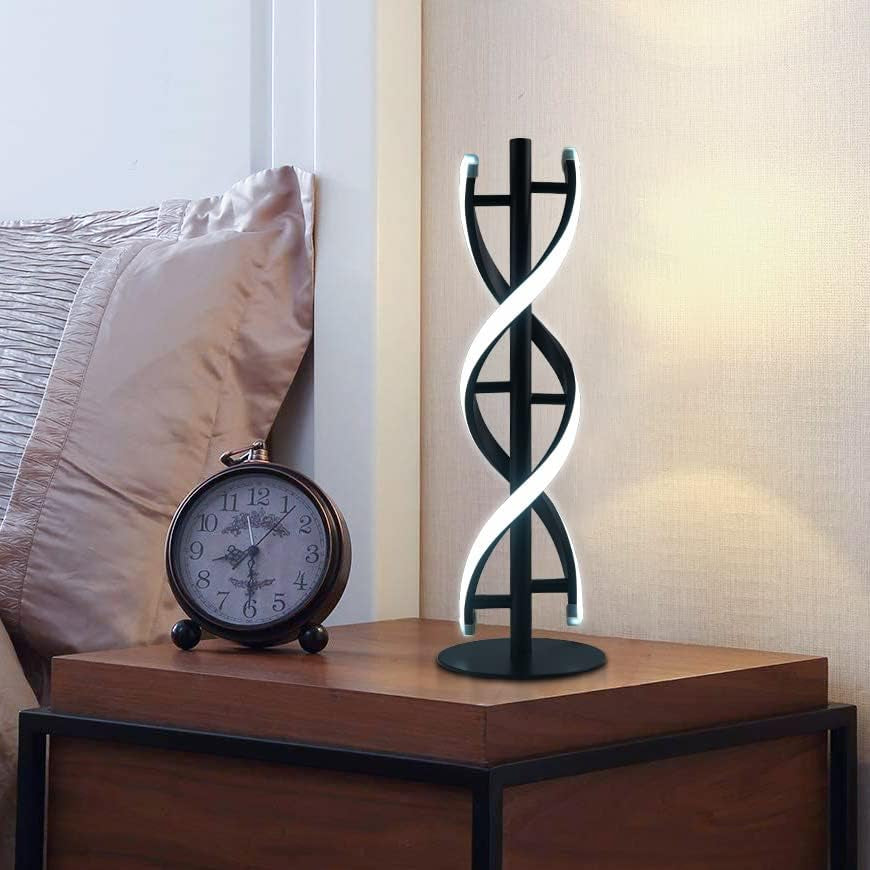 Double Spiral LED Table Lamp, Creative Double Helix Lampbody Matchs Metal Base, 12W Warm White Eye-Caring Dimmable LED Bedside Lamp Decorative Lighting - White